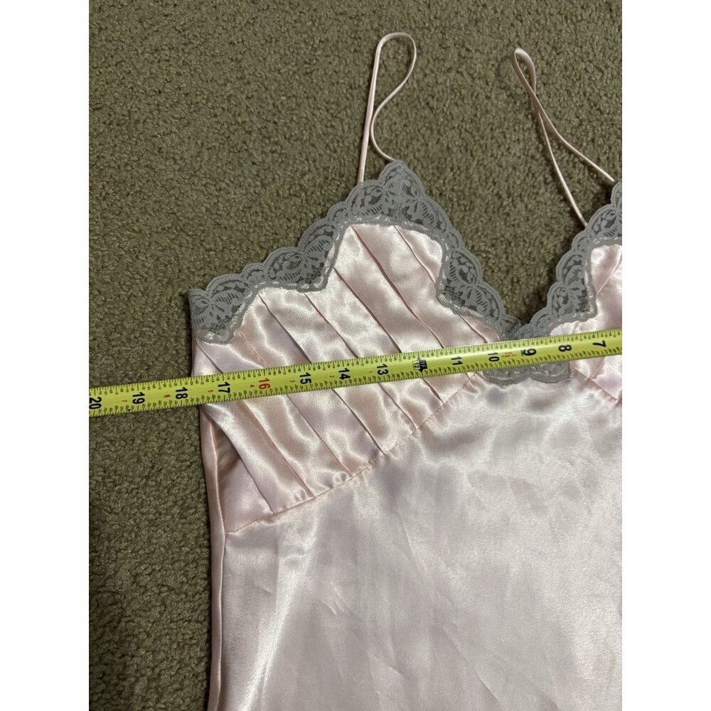 VTG VICTORIA’S SECRET Gold Label Satin Slip Dress Lingerie Pink Lace Pleats M - Picture 7 of 8